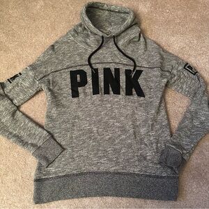 PINK Victoria’s Secret- Grey Logo Cowl Neck Sweatshirt- SIZE XS